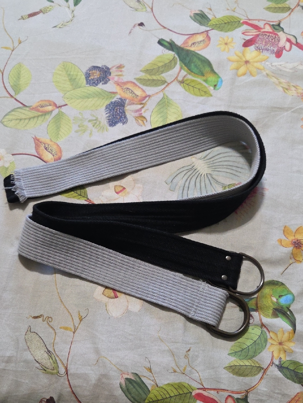 2 Woven Fabric Belts Black and Light Gray - Unbranded Mens D Shape Buckle